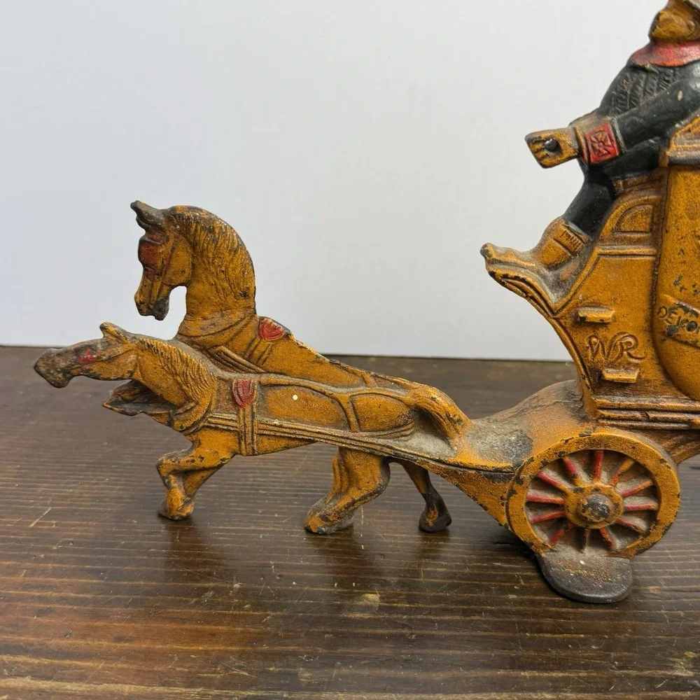 Antique 1930s Royal Mail London Coach Painted Cast Iron Doorstop‎ Double Sided.